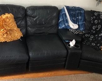 Black Leather Sectional Sofa 1/2 