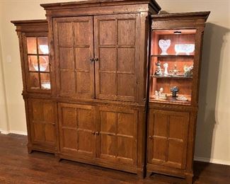 INCREDIBLE RUSTIC WOOD LIGHTED ENTERTAINMENT CENTER (3 PIECES)