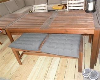 Outdoor table..ends drop..w/bench & 2 chairs (don't match)