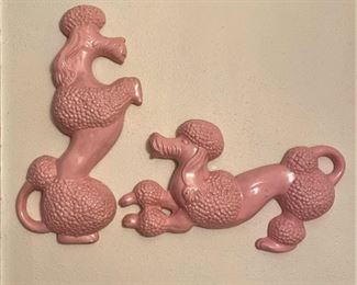 WONDERFUL VINTAGE PINK CHALKWARE POODLE WALL HANGINGS