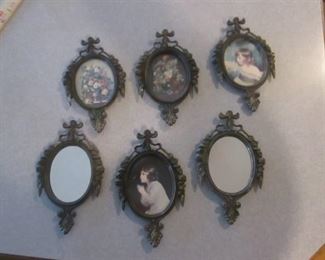 6 vintage Victorian frames with pictures or mirrors 6 1/2"Tall