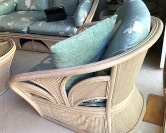 80's fabulous bamboo sofa, chair, coffee table, side table and Shelf!