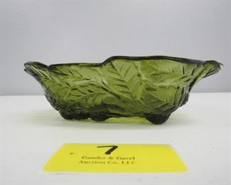 Vintage Indiana Glass Loganberry avocado green footed candy dish