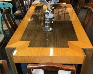 Pace Liquored Dinning Table  90" x 45"-Burl Wood & Walnut