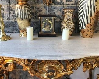 Gold Leaf with Marble Top Table                                         Width 32" Depth 28" Height 33" 