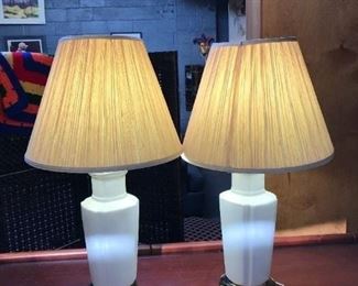Set of Two White Porcelain  with Gold base Lamps