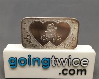 1 Troy Ounce .999 Fine Silver 1973 Valentines Day Vintage Silver Bullion Bar