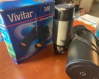 Vivitar binoculars, Sears 300mm lens with case
