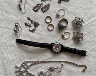 Mickey Mouse watch, earrings, rings, necklace