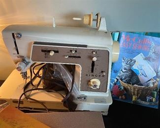 Singer sewing machine, vintage sewing magazines