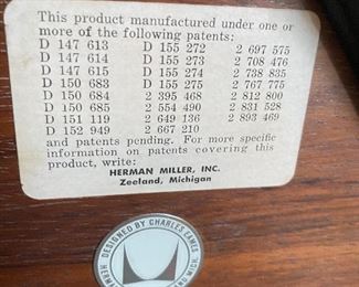 2, second generation, Eames by Herman Miller Rosewood lounge chairs, with 1 ottoman. Charles and Ray Eames
(2) 670 lounge chair and (1) 671 ottoman
Herman Miller
USA, 1956 / c. 1970
molded rosewood plywood, leather, enameled steel 33½ w × 33½ d × 32½ h in 85 × 85 × 83 cmOttoman measures: 16 w x 25.75 d x 21.5 h inches.
Paper manufacturer's label to underside of each element ‘Herman Miller Inc. Zeeland, Michigan’. Metal manufacturer's label to underside of each element 'Herman Miller'. 