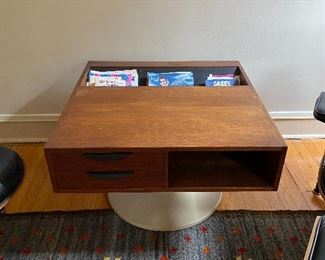 Jens Risom Coffee Table with Magazine rack, drawers and storage, with Cast Aluminum Base #4053  30w x 20h