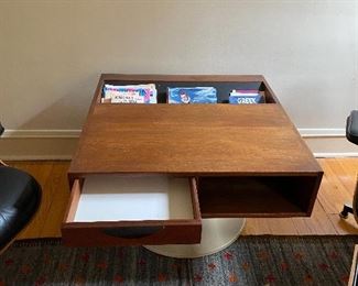 Jens Risom Coffee Table with Magazine rack, drawers and storage, with Cast Aluminum Base #4053  30w x 20h