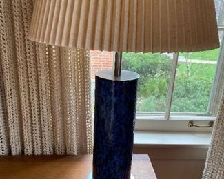 Pair of Von Nessen Enamel on copper lamps Deep blue in color One of a kind Merchandise Mart 1950's 