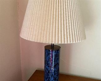 Pair of Enamel on copper lamps Deep blue in color One of a kind Merchandise Mart 1950's