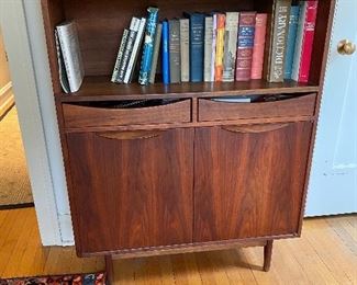 Jens Risoms Walnut Cabinet with 2 shelves, 2 drawers and 2 doors, 36w x 12.5x 56.25
