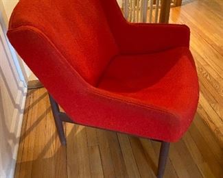 Jens Risom Winged side Upholstered Chair with Walnut Frame in Red