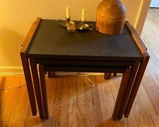 Jens Risom Nesting Tables with Black Laminate tops Model 4049, 26 x 17.5d x 21h