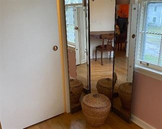 Mid Century 3 paneled mirror floor screen 36w x 63.5h