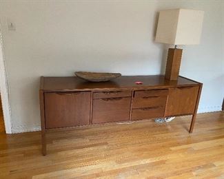 Jens Risom Walnut Credenza with Sculpted Walnut Pulls 76.5 x 21d x 28h