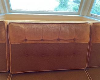 Jens Risom sofa in Orange Suede, with extra fabric 90w x 35d