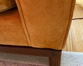 Jens Risom sofa in Orange Suede, with extra fabric 90w x 35d