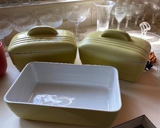 Vintage Hall Pottery Westinghouse Refrigerator Covered Dishes Lemon Rectangular with additional baking pan