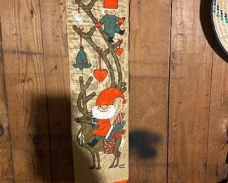 Vintage JERRY ROUPE Christmas Santa Elves Wall Hanging with Bell Danish Modern