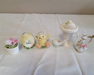 Miniature Porcelain Figurines w/ Chick and Egg Salt n' Pepper Shakers