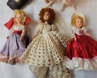 3 Small Dolls with Working Eyes- 1 Needs Repaired- 2 Kewpies and Leather Shoe