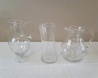 2 Glass Pitchers and 1 Large Glass Vase