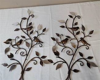 Metal Wall Decor With Birds and Mirrors