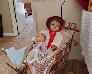 Cute ornate wicker baby carriage