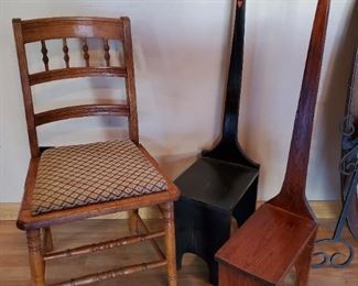 Antique side chair, primitive style step stools with handles (no bending!)