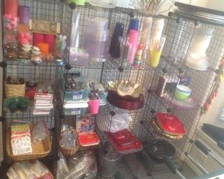 Huge variety of party items:  paper cups, plates, napkins, plastic also, trays, cups, ice cube buckets, decorations, flatware and much more