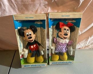 Mickey and Minnie Mouse Rag Dolls in Original Packaging