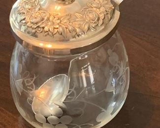 Etched Glass And Sterling Preserve Jar