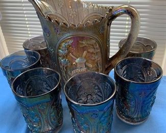 Imperial Carnival Glass Windmill Pitcher and Tumbler Set
