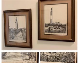 Jerry Miller "Oak Island" and "Old Baldhead" Island Lighthouse Prints 