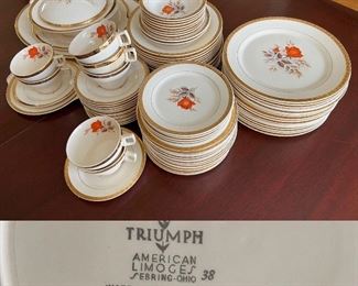 Set of Vintage China
Triumph American Limoges 
22-K Gold Vermilion Rose Belvedere