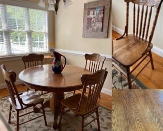 Solid Oak Round Table & Set of 4 Chairs