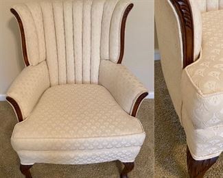Antique White/Cream Upholstered Fan Back Arm Chair