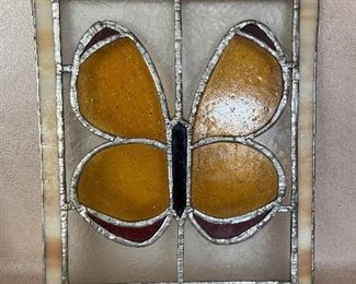 Small Leaded Glass Butterfly Window/Hanging
