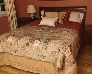 Queen headboard with metal frame,  sleigh shape. $50  Heavy quilted bedspread custom made from Calico Corner, is actually a king size and is $75.  