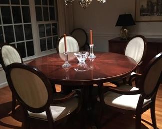 6 dining chairs. Clean velour upholstery, very comfortable for long dinners. Set is $450. Table is already sold to new owner.