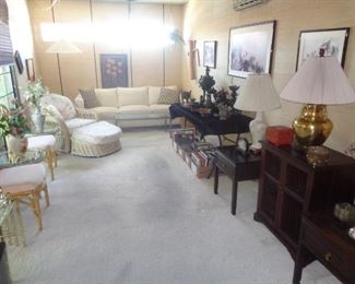Clean Sofa, Rattan Chair w/ottoman