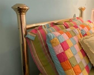 Brass Queen bed, Pine Cone hill bedding