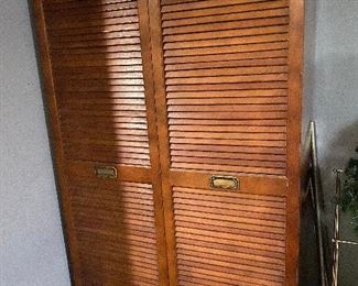 METAL CABINET W/WOODEN LOUVERED DOORS