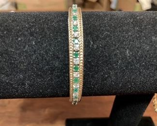 Emerald (32) and Diamond (32) bracelet set in 14K.