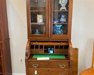 Beautiful Roll Top Desk with top display cabinet